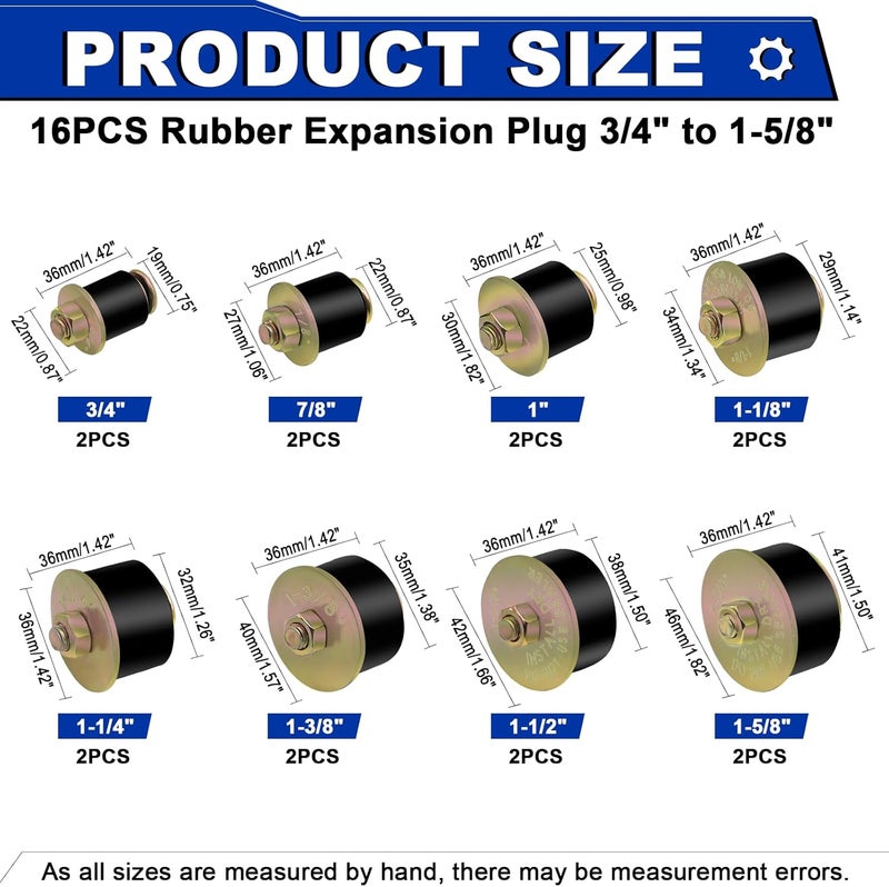 Daptemn 16PCS Expandable Freeze Rubber Plugs Kit, 8 Sizes Automotive Engine Rubber Expansion Freeze Plugs Fit Hole 3/4" 7/8" 1" 1-1/8" 1-1/4" 1-3/8" 1-1/2" 1-5/8" - Image 2